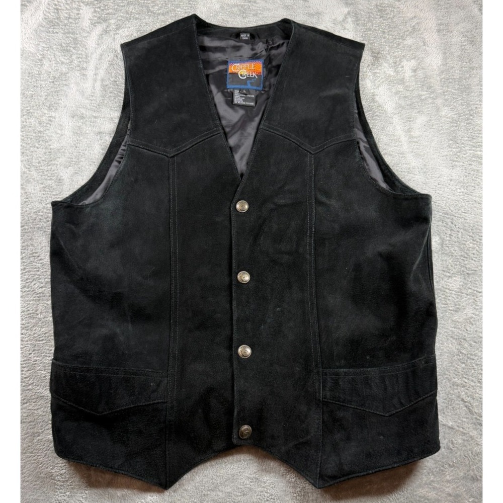 Cripple Creek Black Suede Leather Western‎ Vest Men's Large